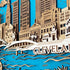 Close up of Cleveland wooden skyline with engraved architecture details